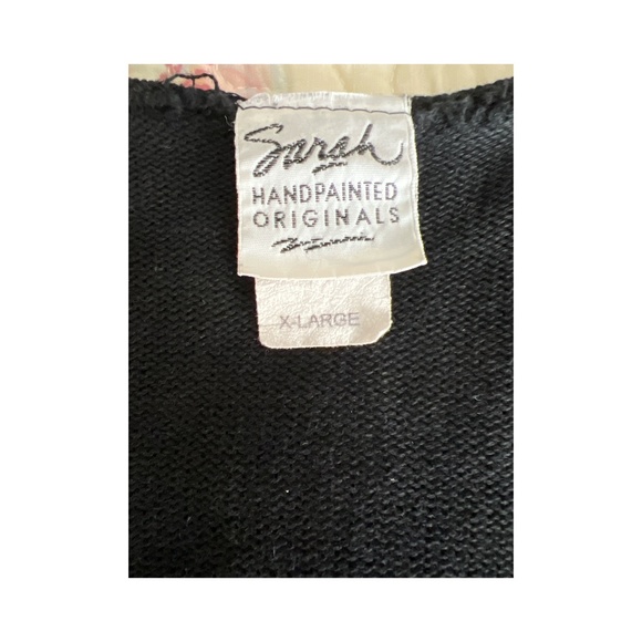 Vintage Sarah Hand Painted Originals Womens Sz XL Black Sweater Tropical Floral - Picture 4 of 4